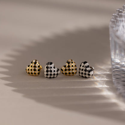 Checkered Heart Studs
