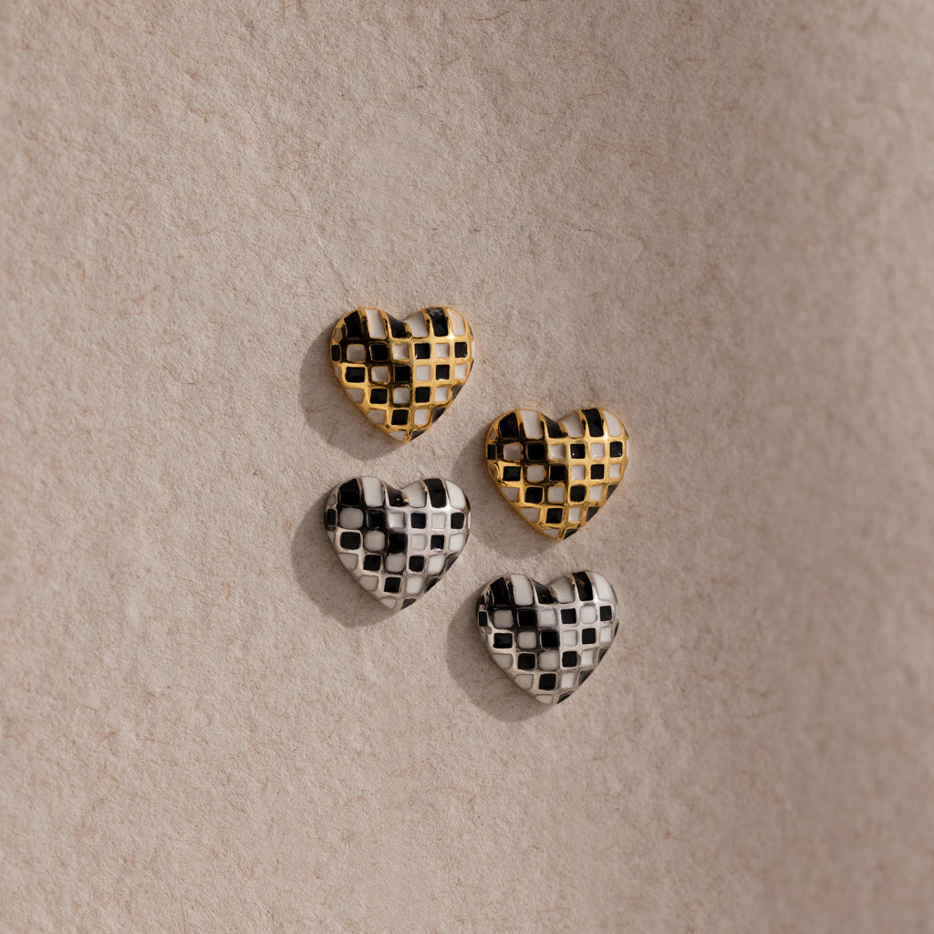 Checkered Heart Studs