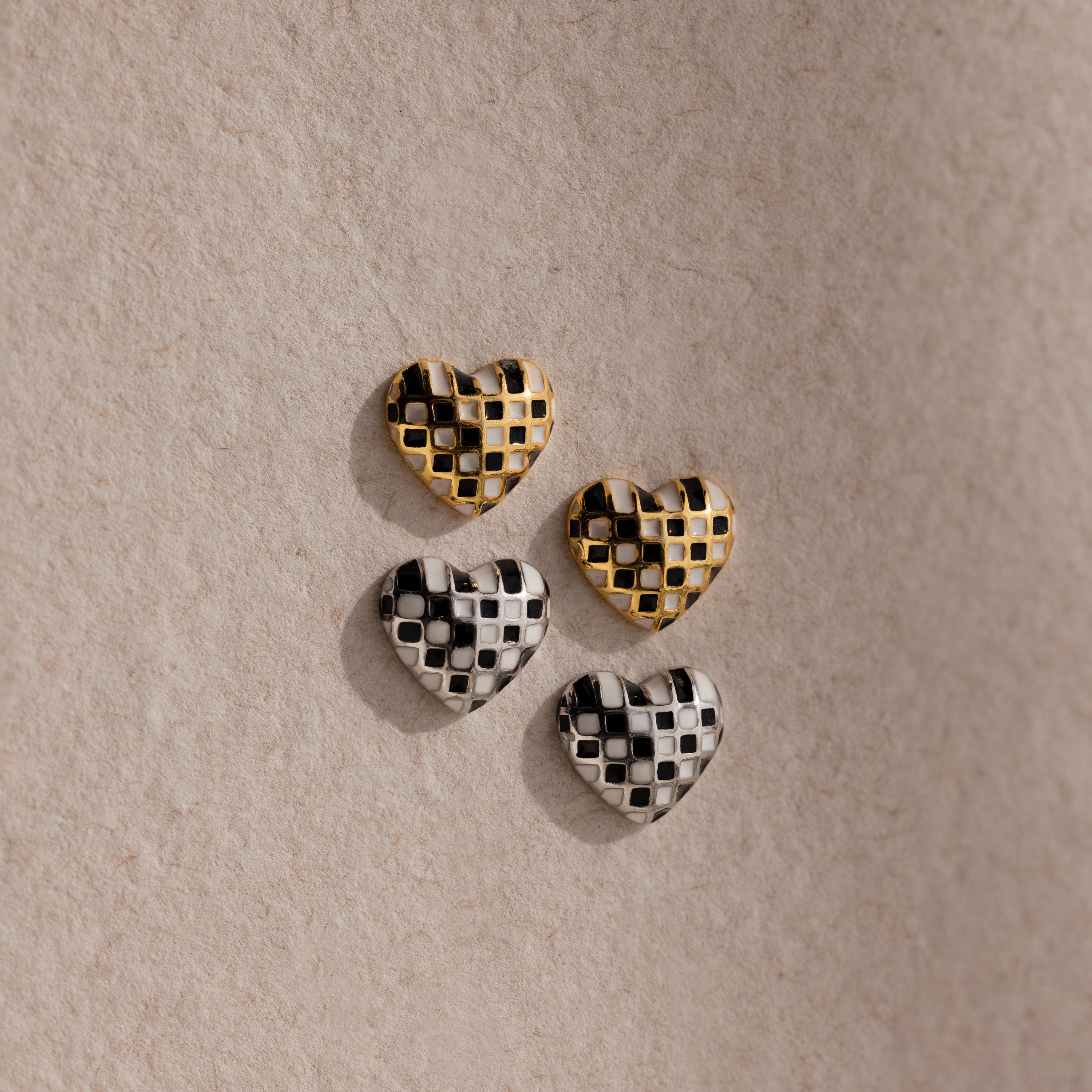 Checkered Heart Studs