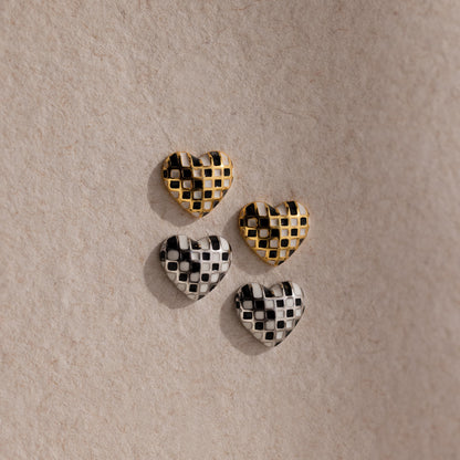 Checkered Heart Studs