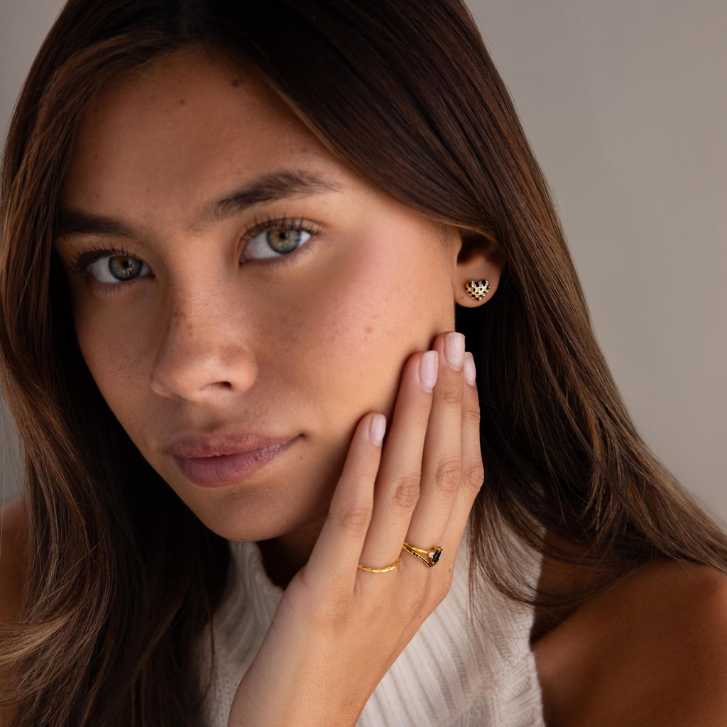 Checkered Heart Studs
