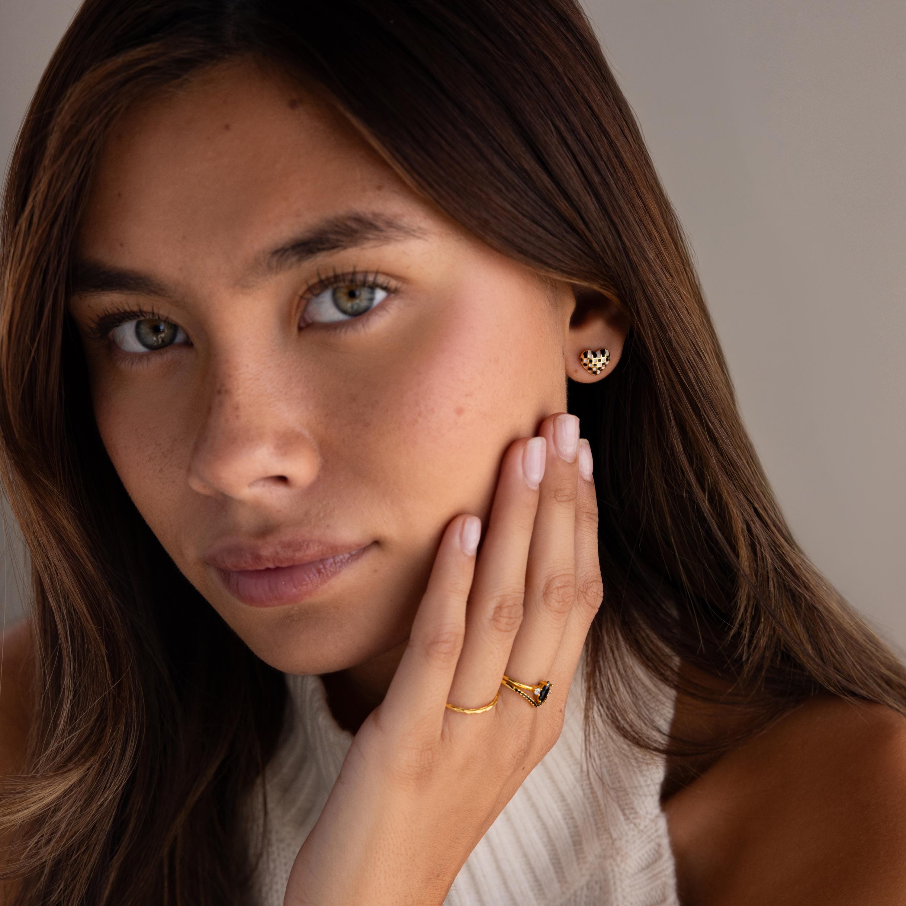 Checkered Heart Studs