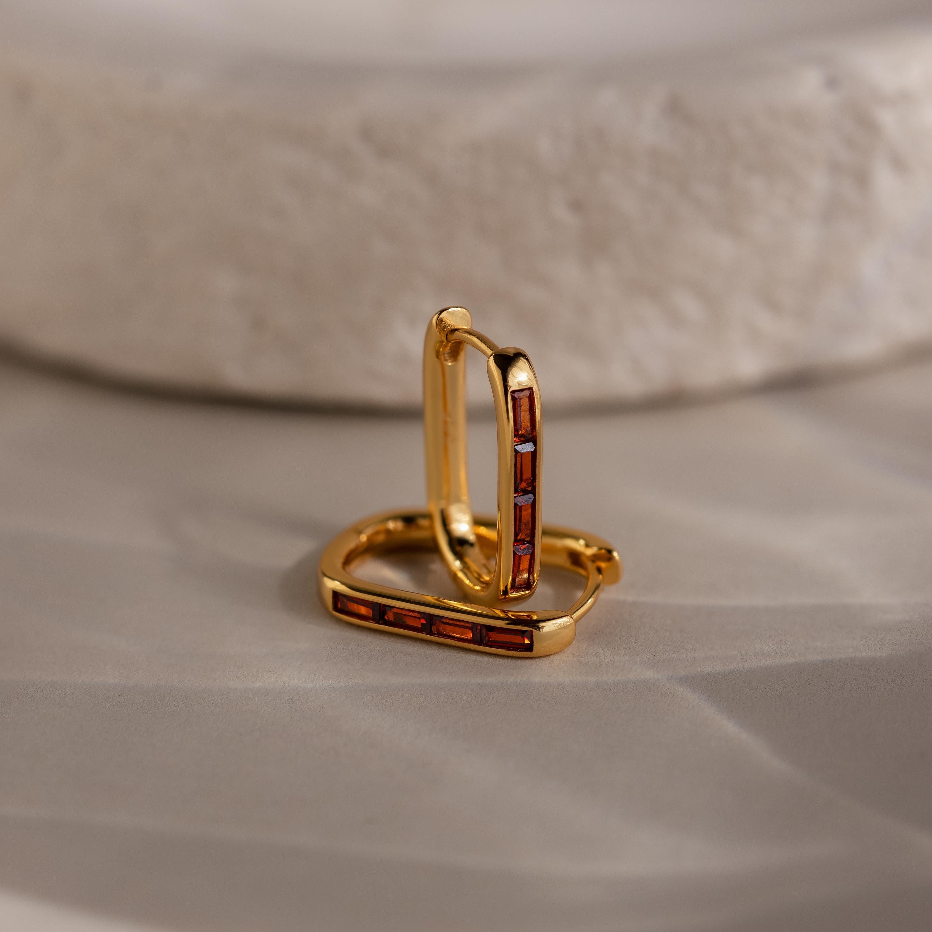 Baguette Birthstone Link Earrings