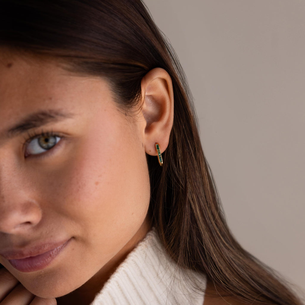 Baguette Birthstone Link Earrings