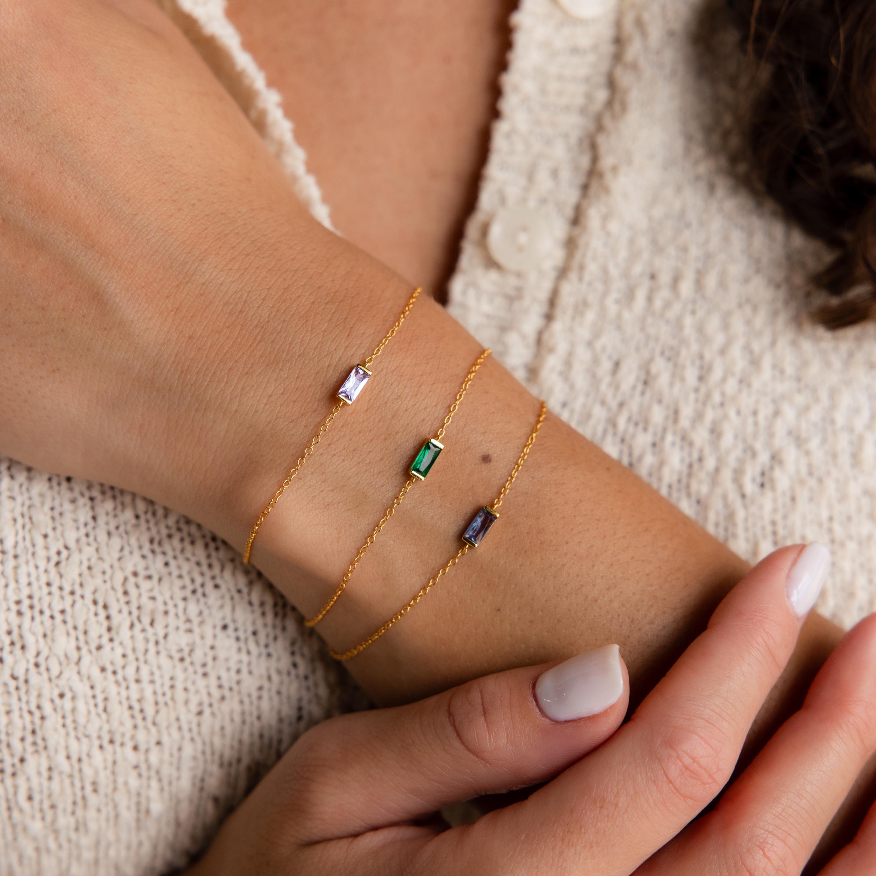 Dainty Baguette Birthstone Bracelet