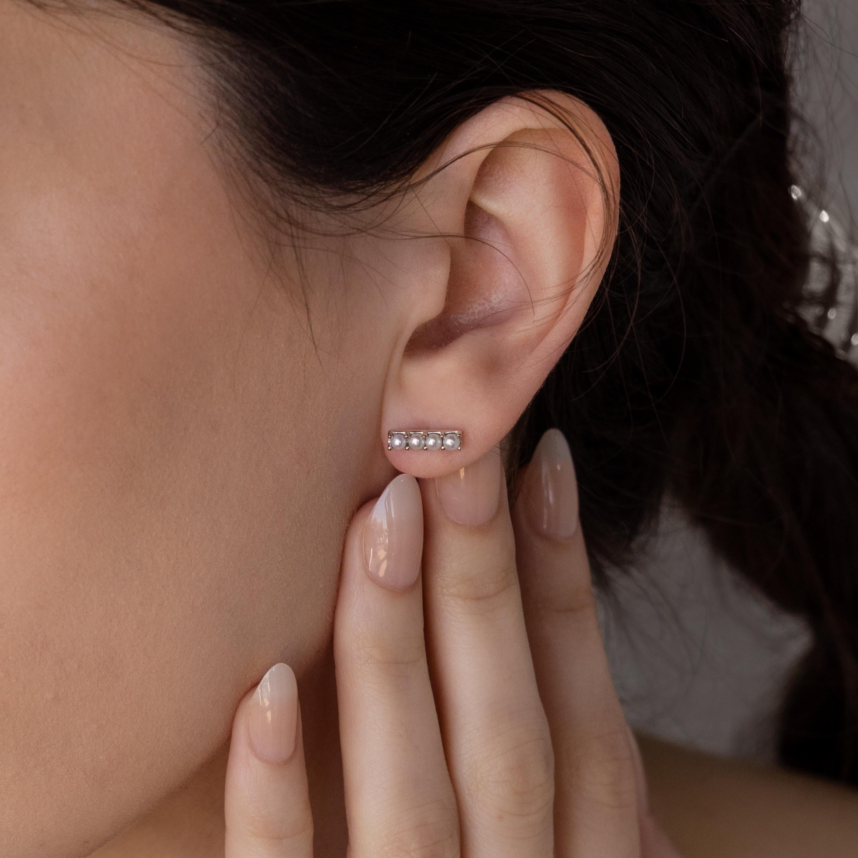 Dainty Pearl Bar Studs