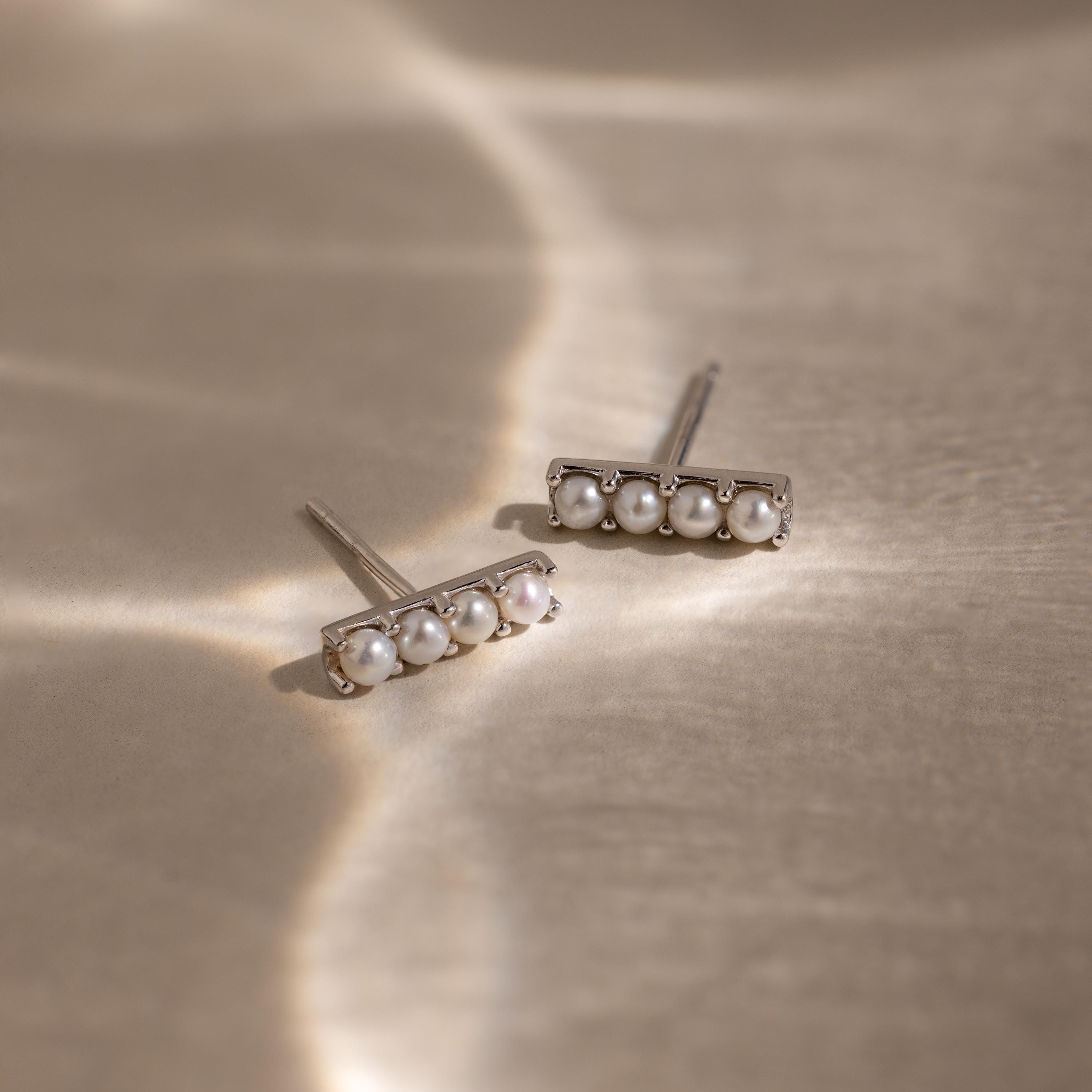Dainty Pearl Bar Studs