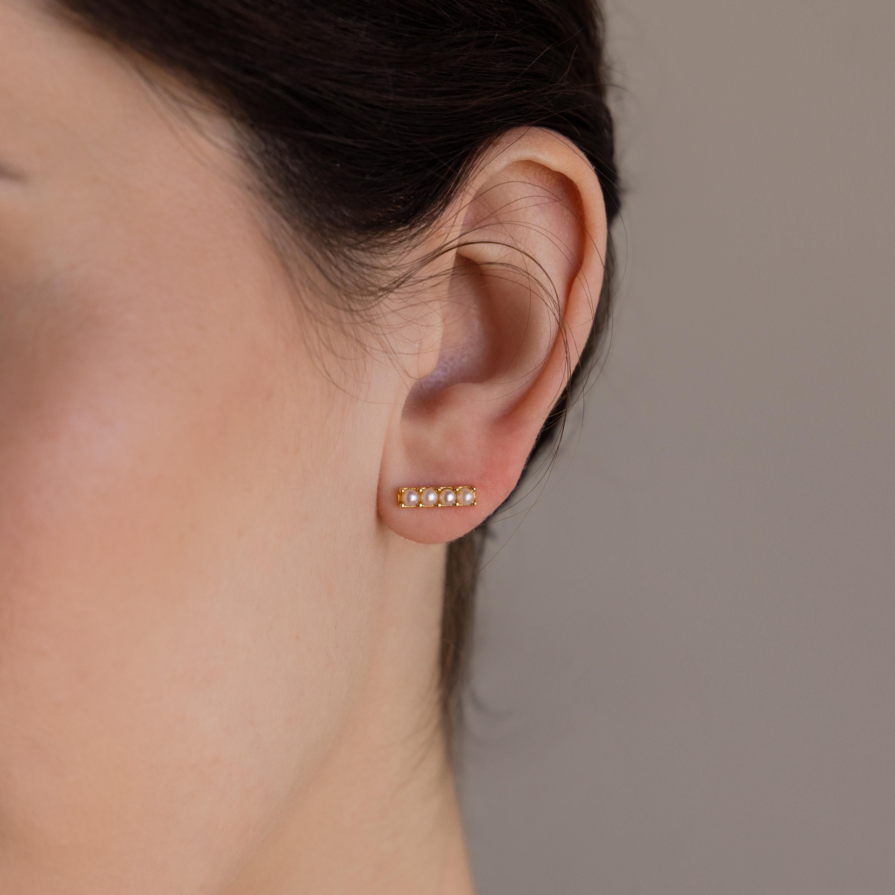 Dainty Pearl Bar Studs