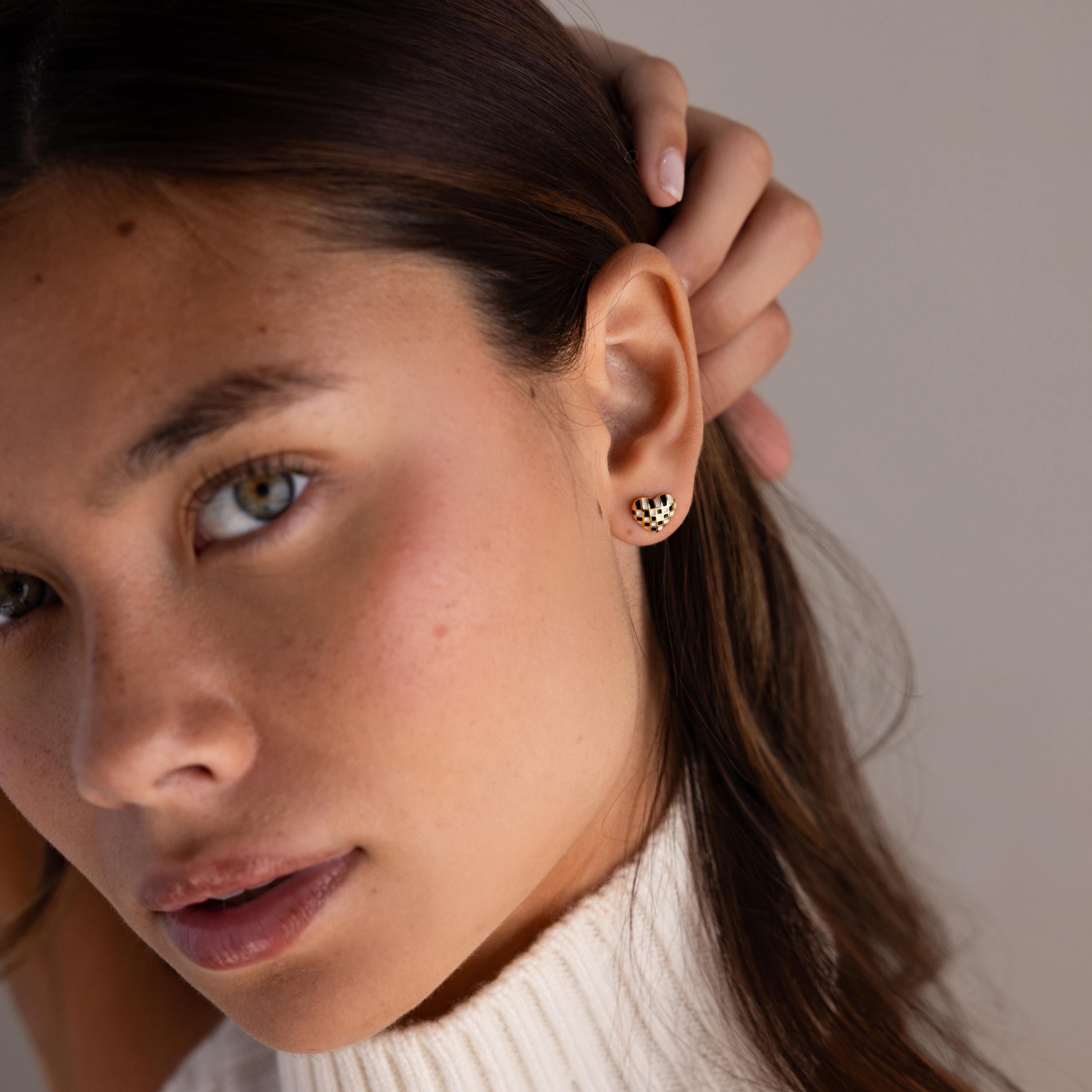 Checkered Heart Studs