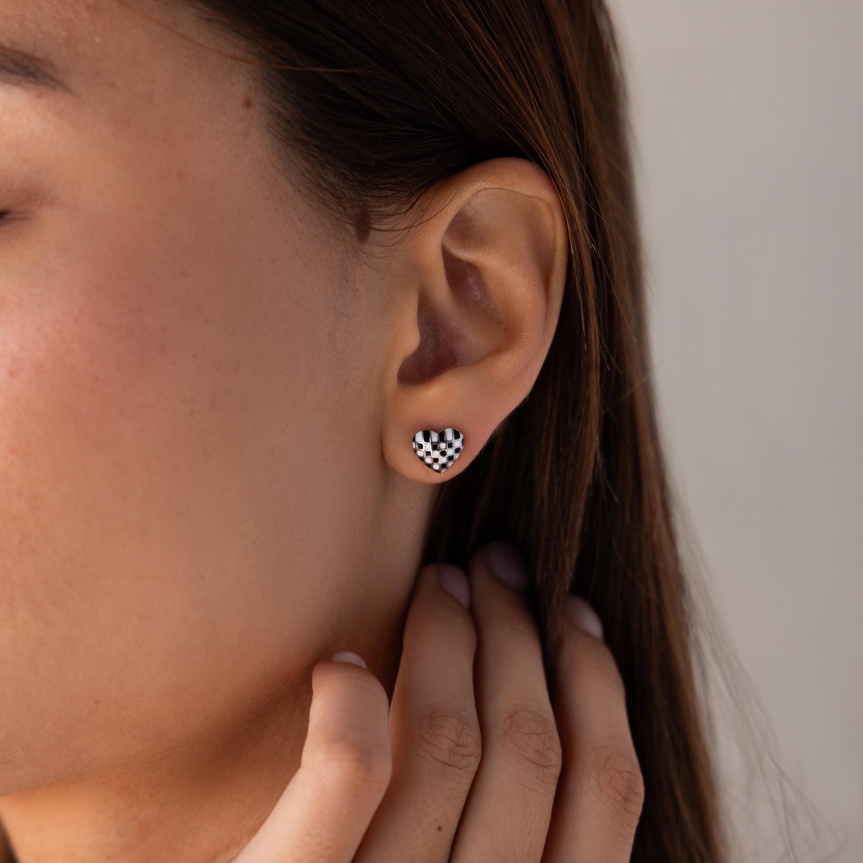 Checkered Heart Studs