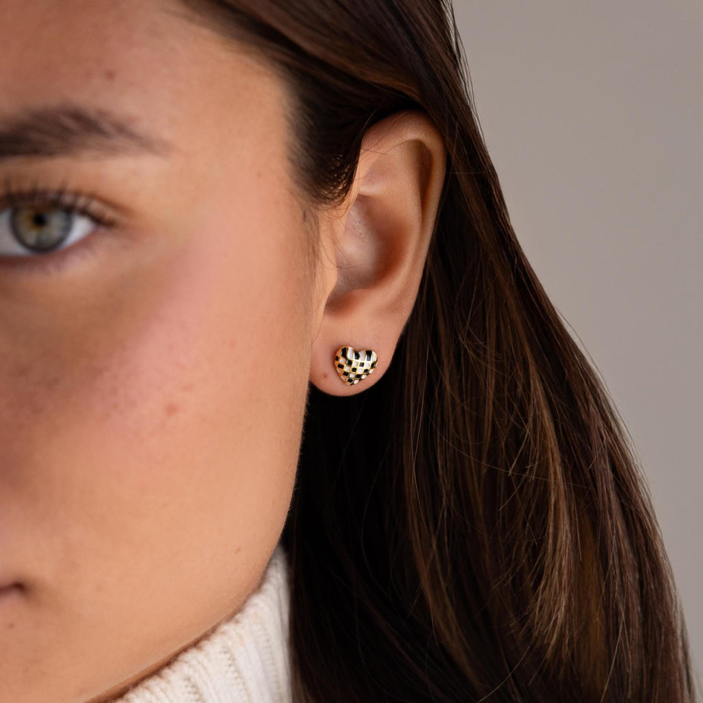 Checkered Heart Studs