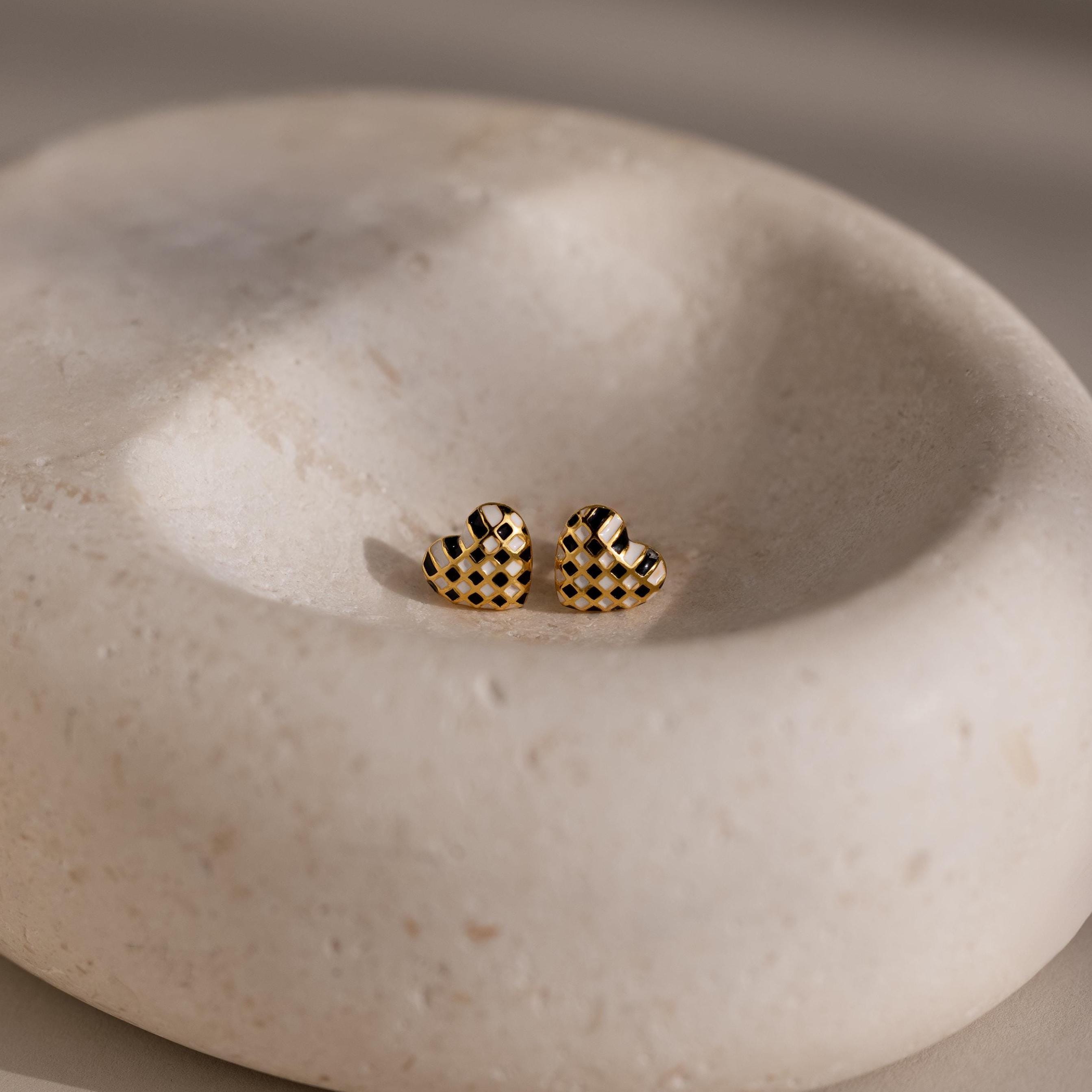 Checkered Heart Studs
