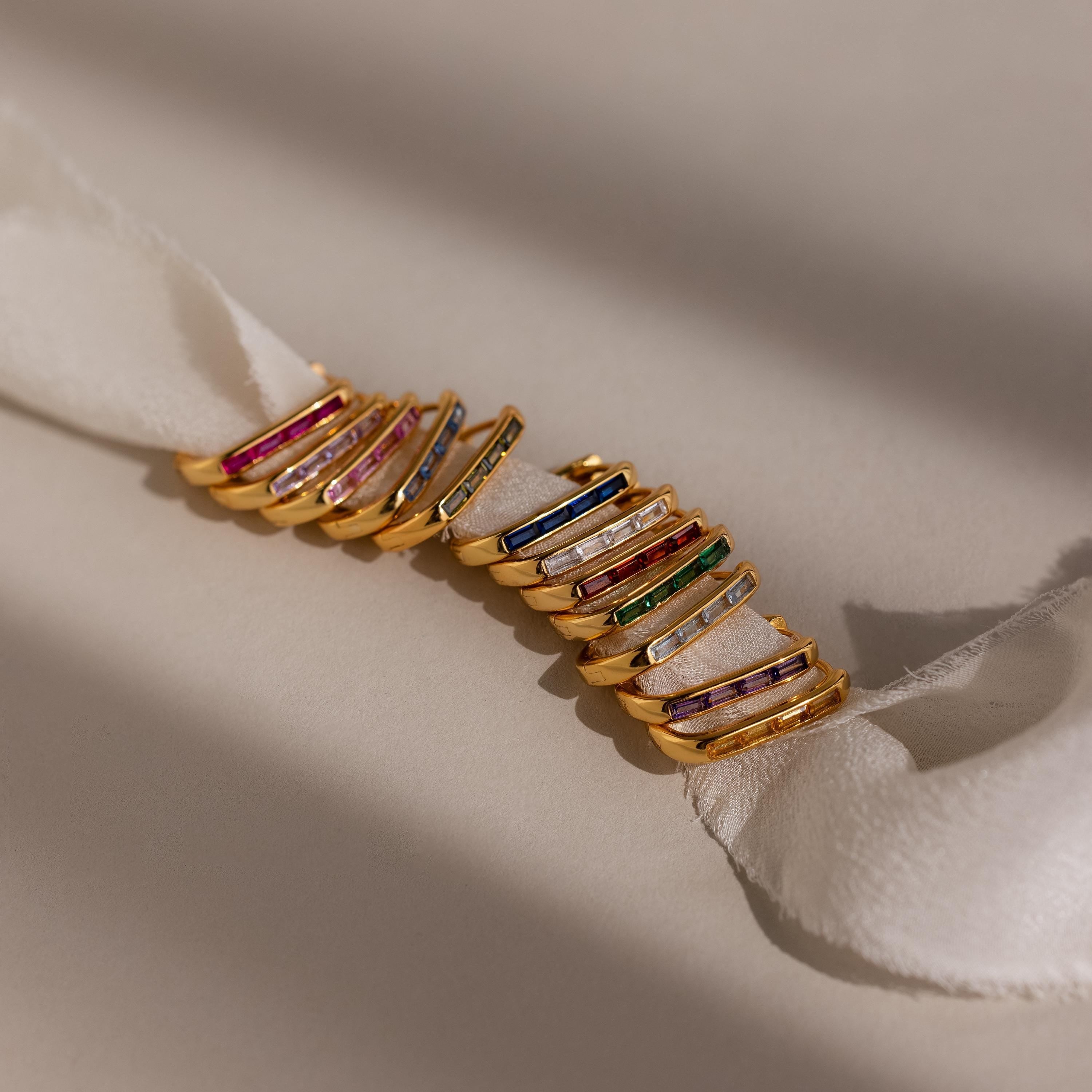 Baguette Birthstone Link Earrings