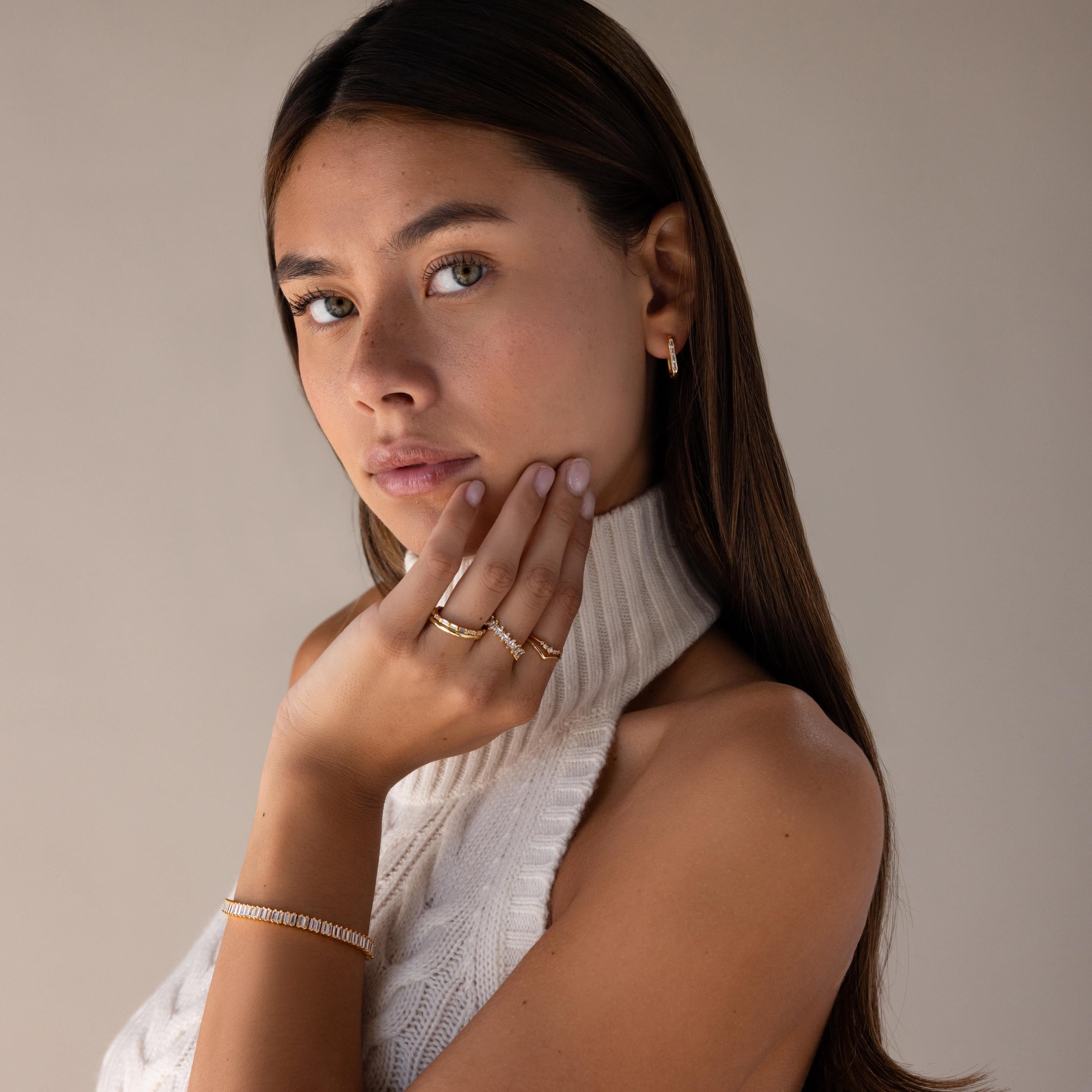 Baguette Birthstone Link Earrings