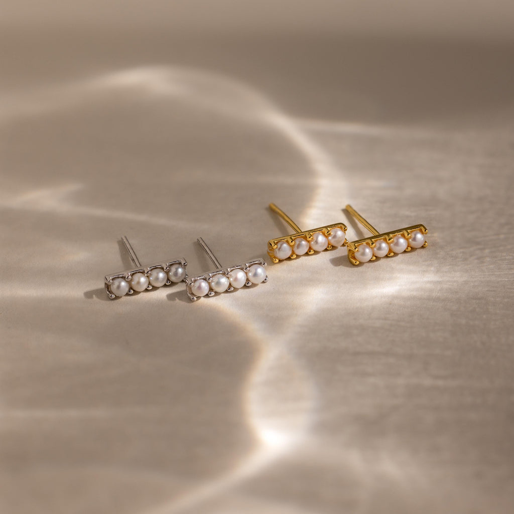 Dainty Pearl Bar Studs