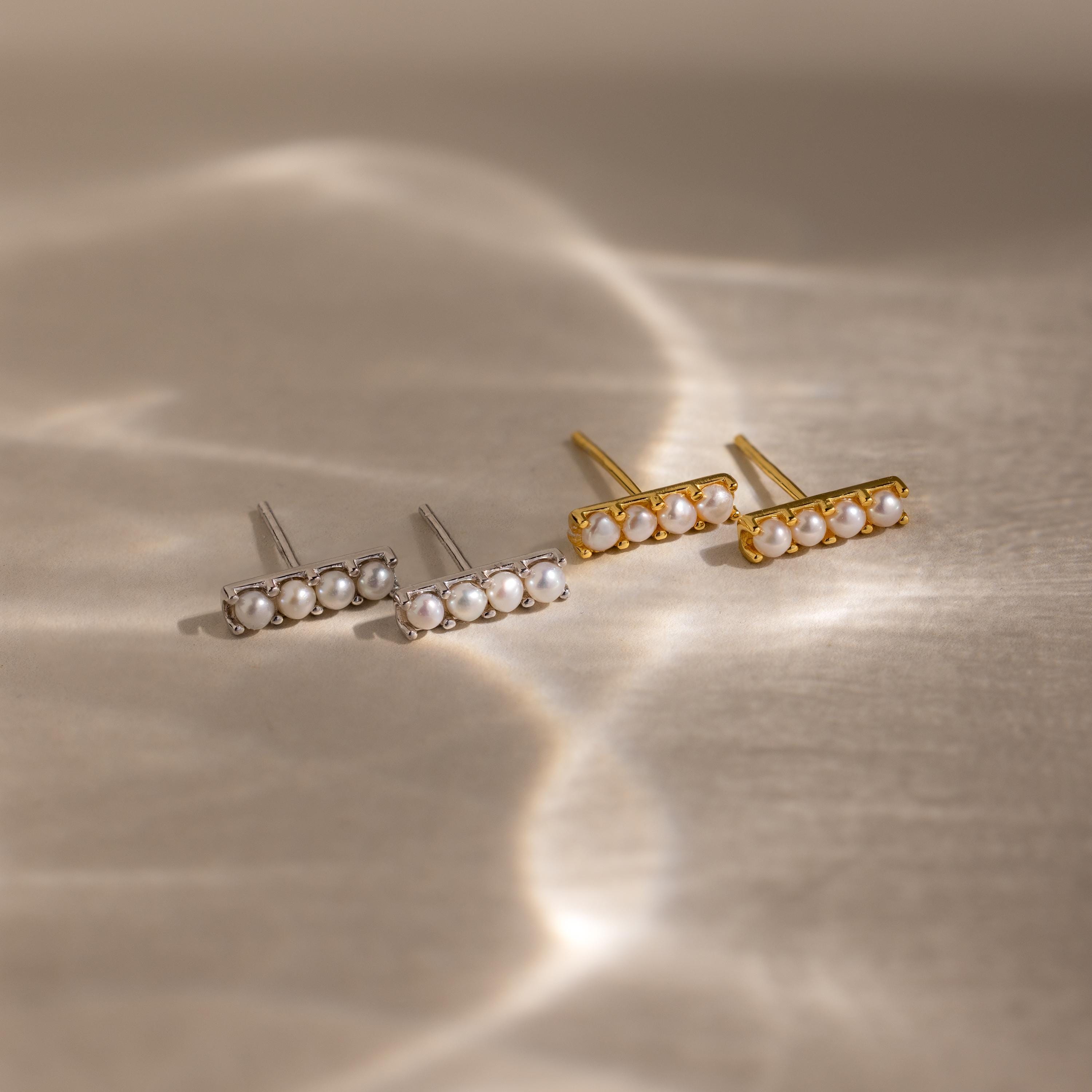 Dainty Pearl Bar Studs