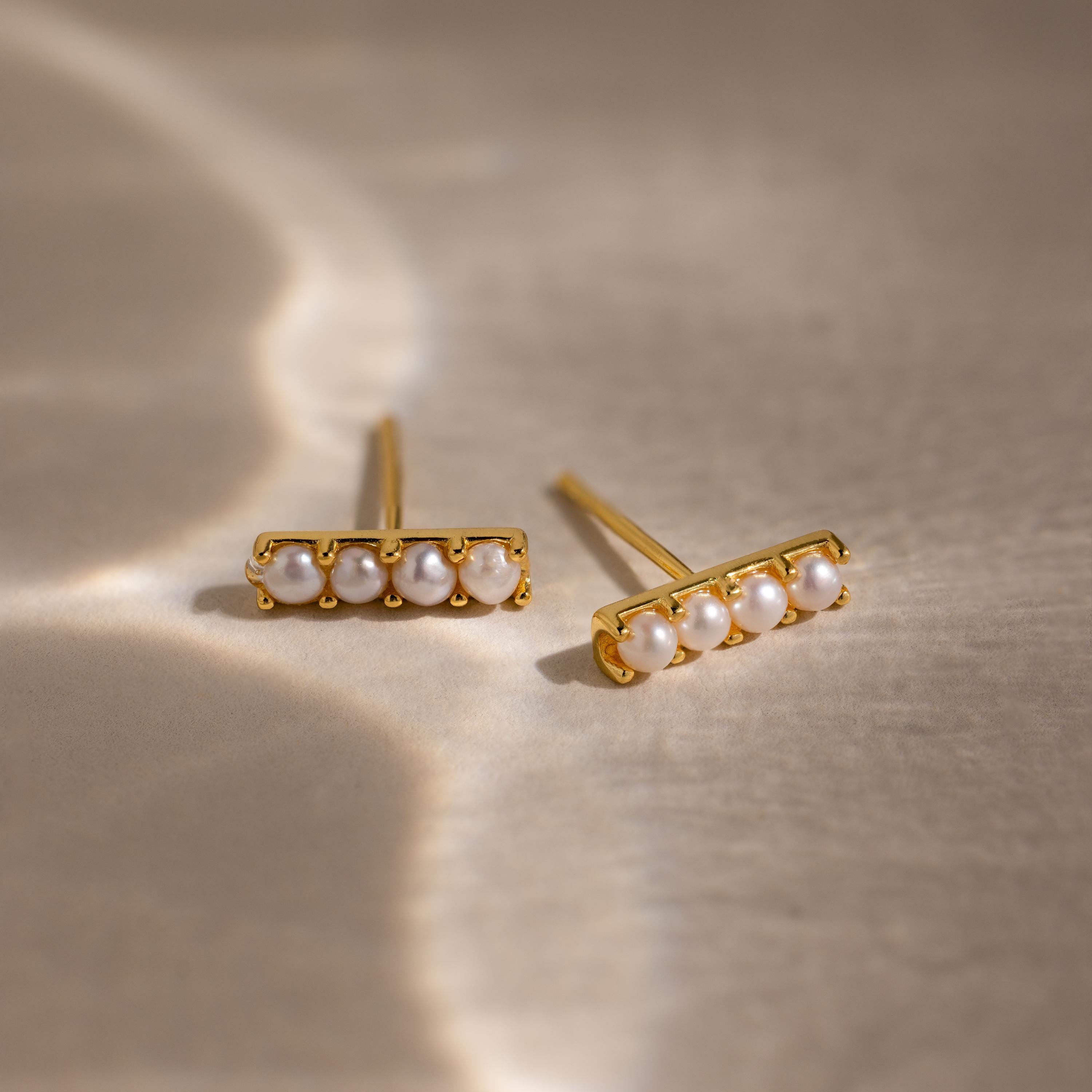 Dainty Pearl Bar Studs
