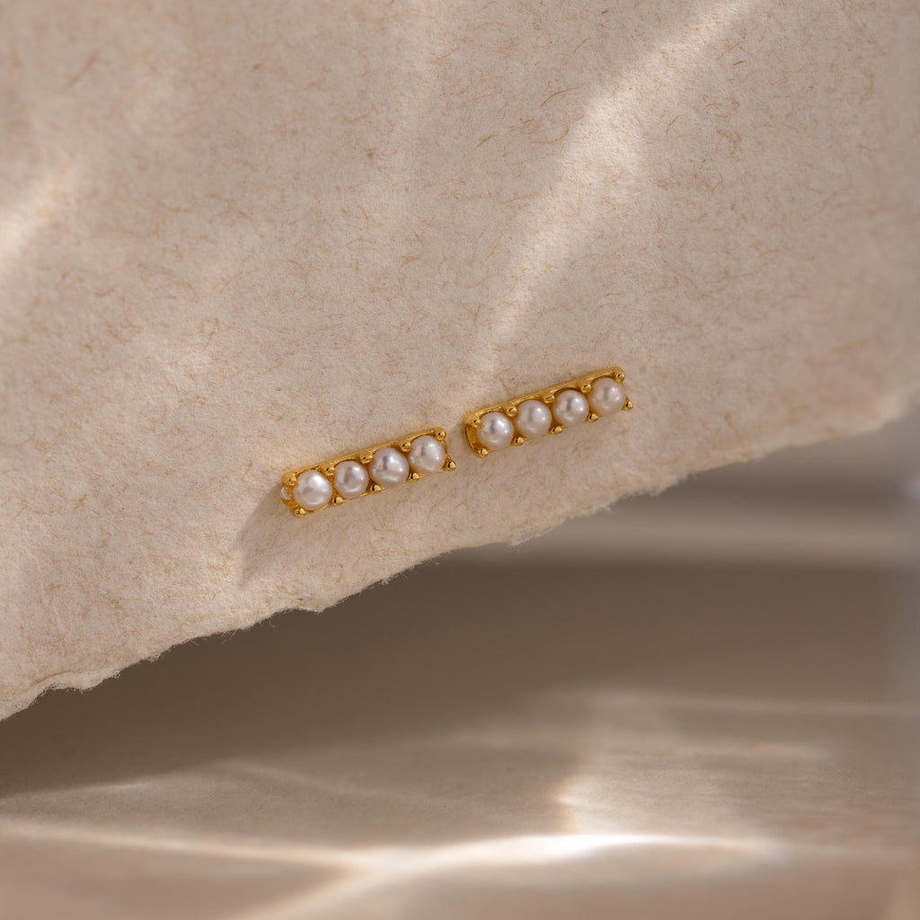 Dainty Pearl Bar Studs
