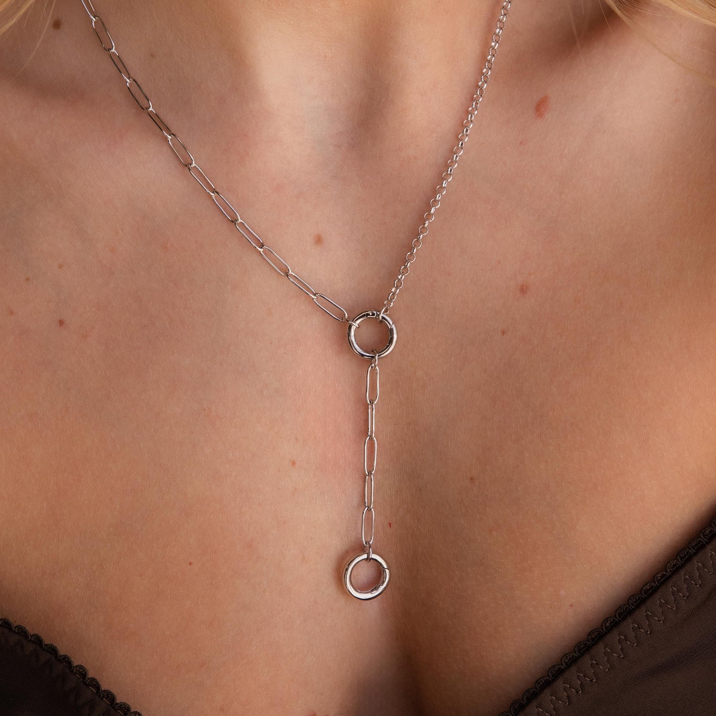 Rolo Lariat Paperclip Clasp Necklace