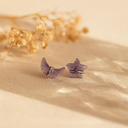 Amethyst Moon & Star Studs