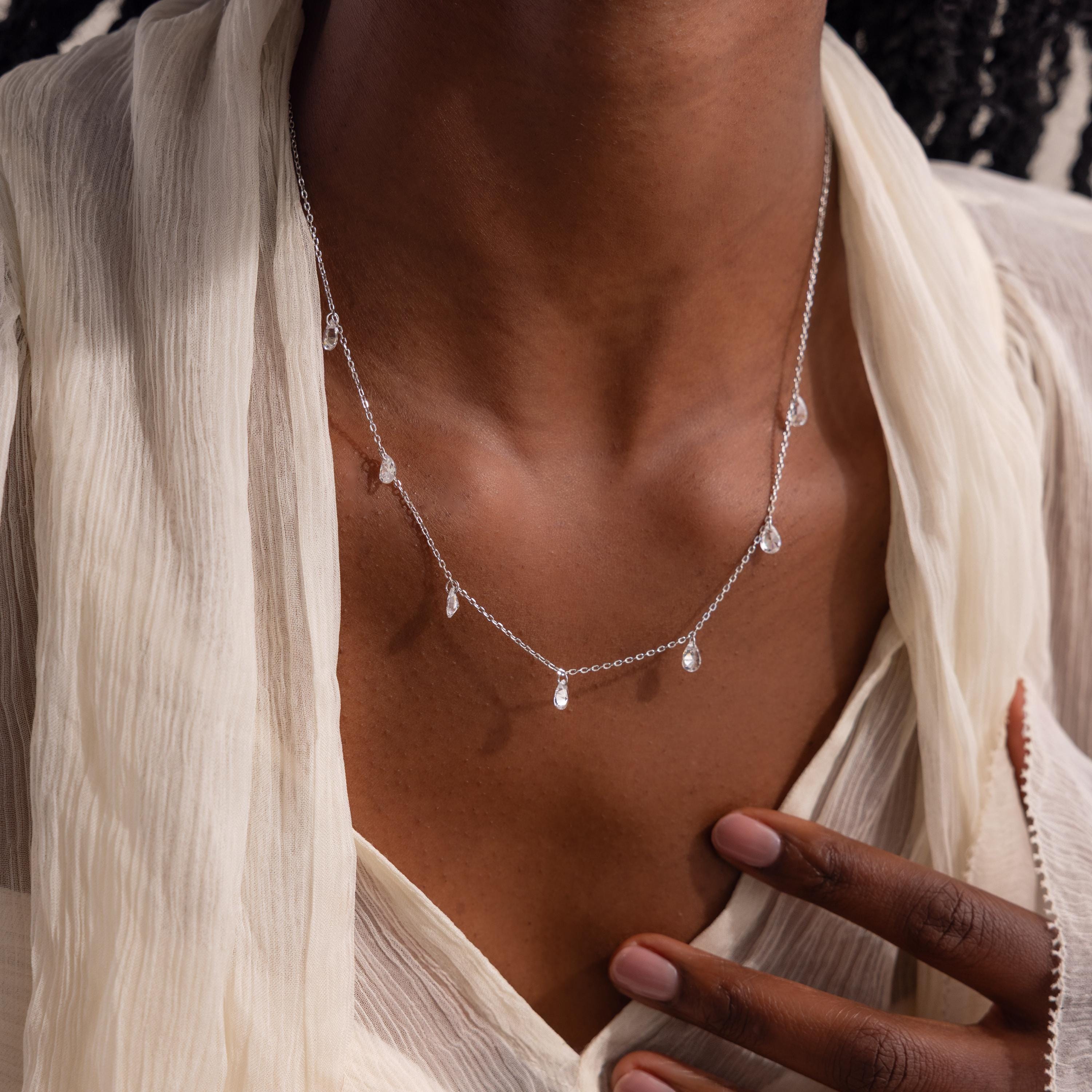 Diamond Drop Station Necklace
