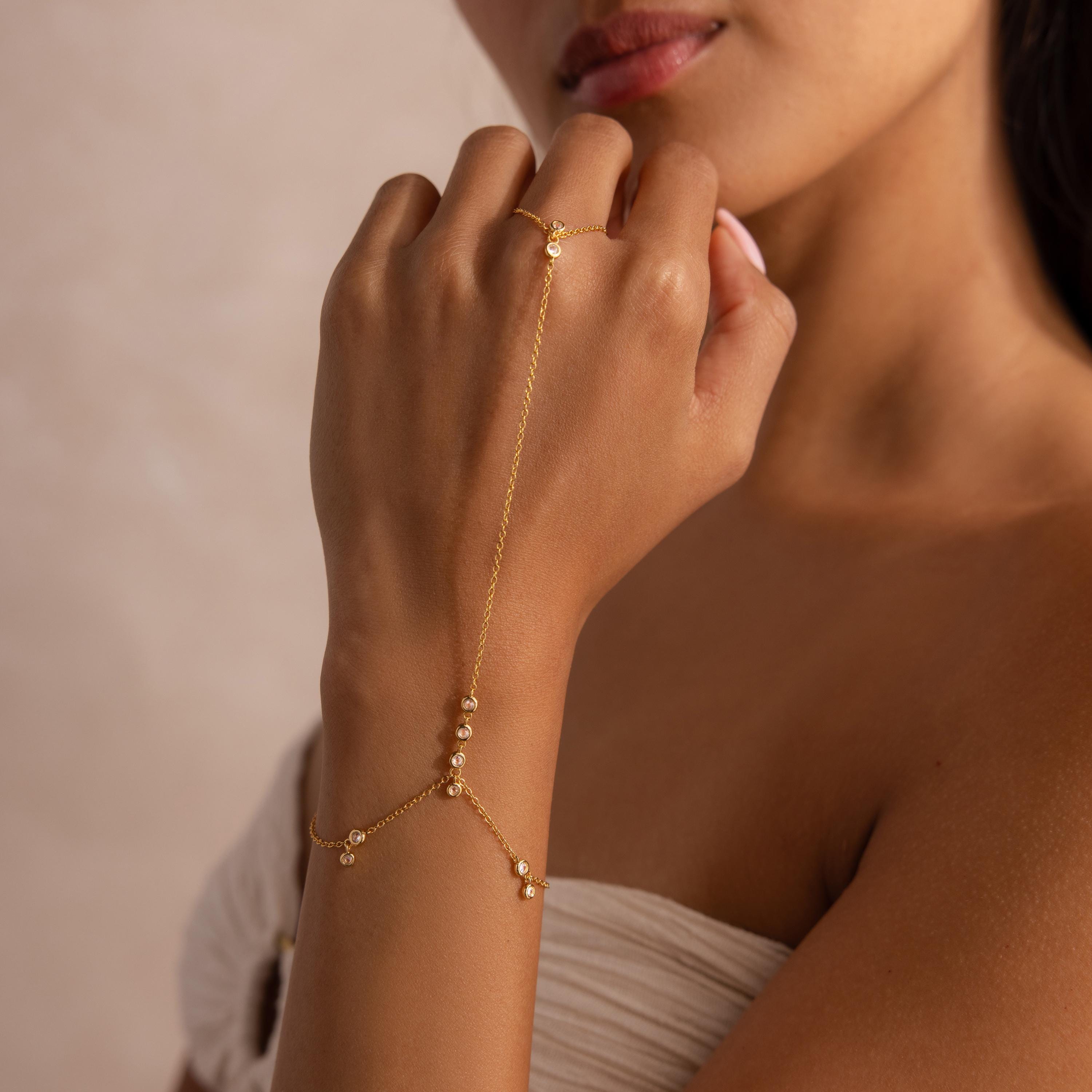 Diamond Cluster Hand Chain Bracelet