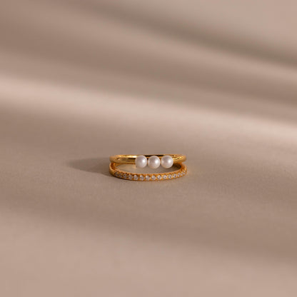 Duo Pave Pearl Ring