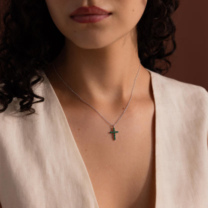 Pave Emerald Cross Necklace