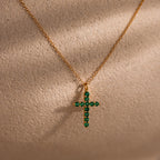 Pave Emerald Cross Necklace