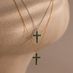 Pave Emerald Cross Necklace