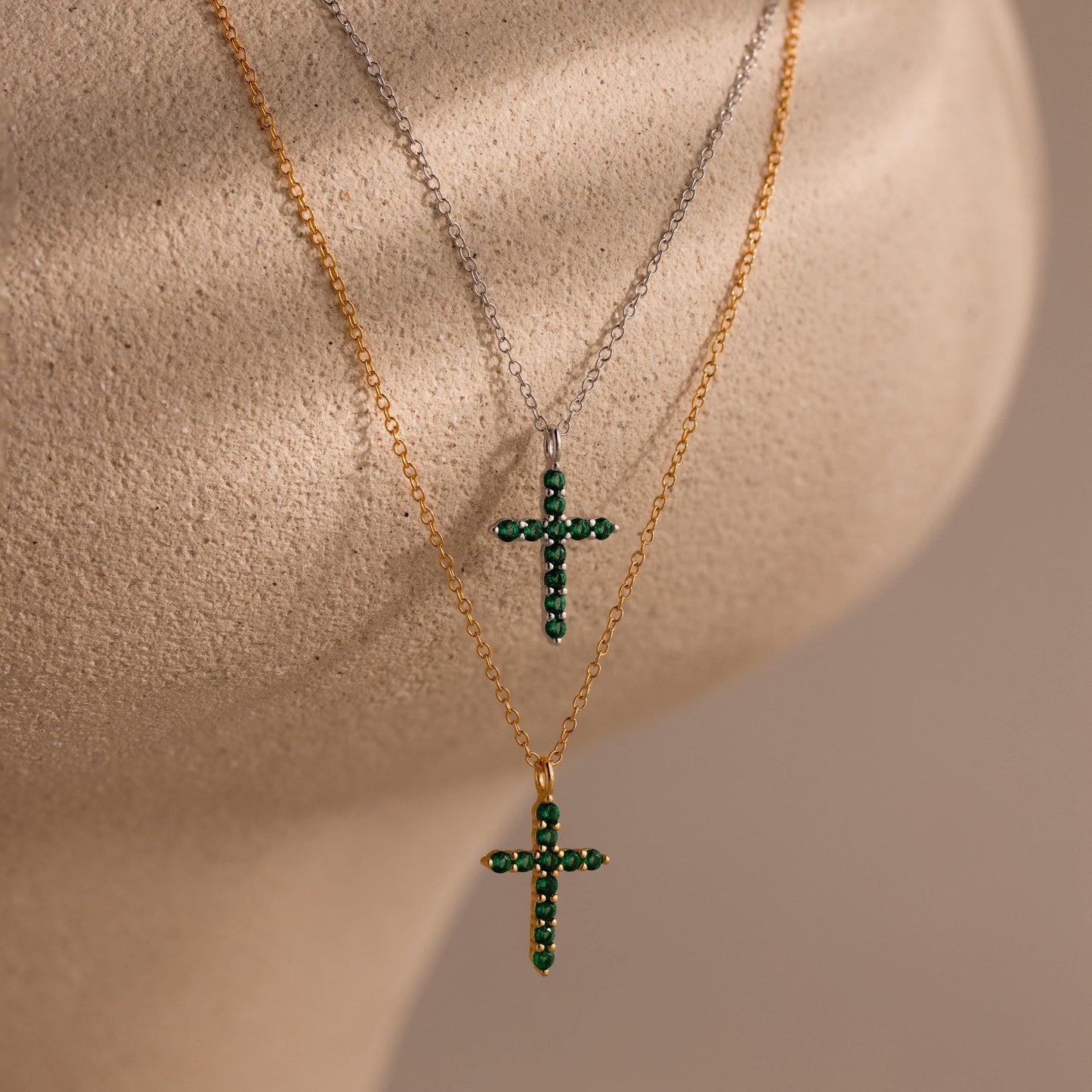 Pave Emerald Cross Necklace