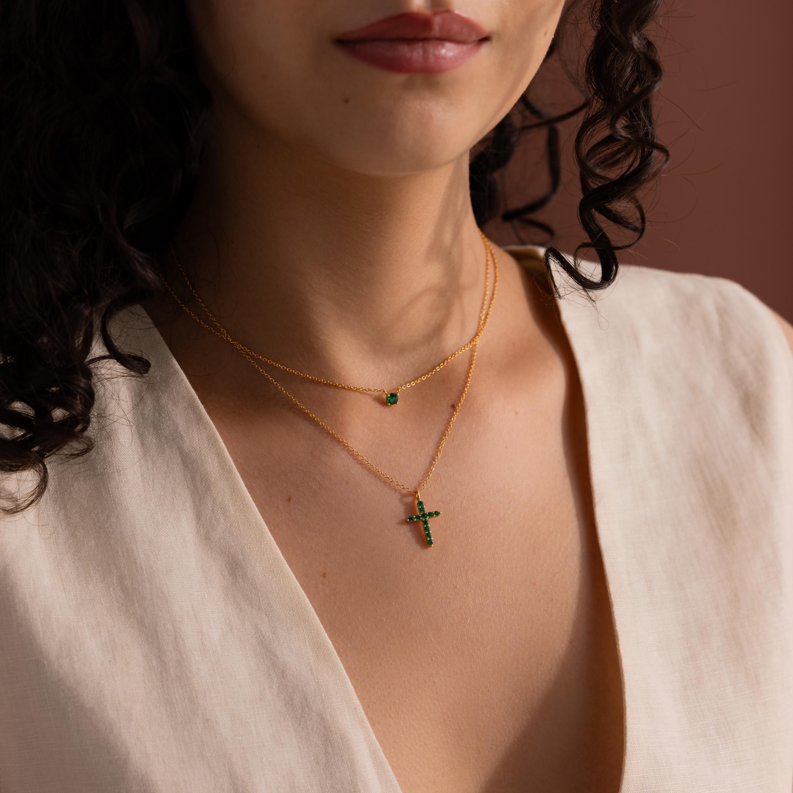 Pave Emerald Cross Necklace