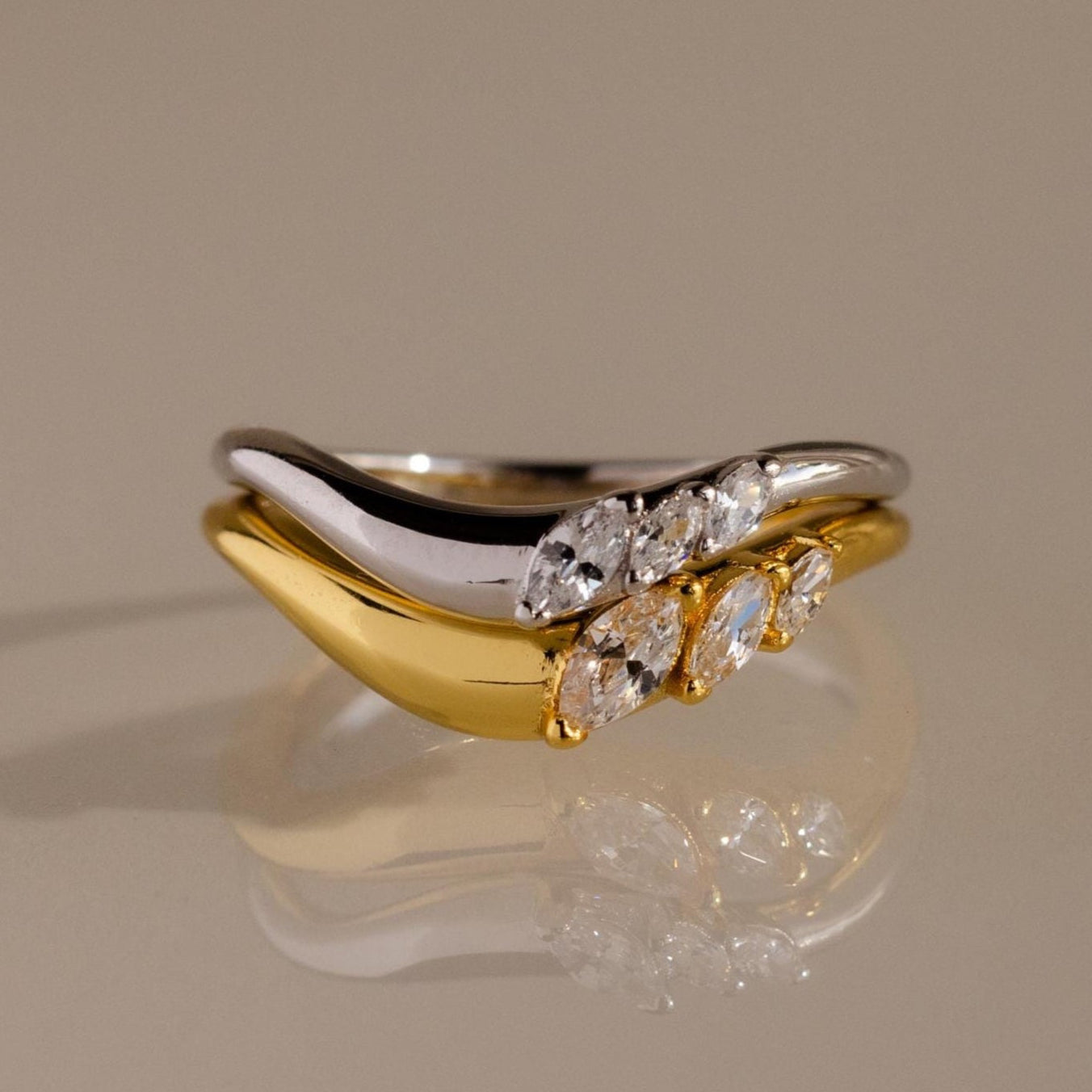 Mixed Metal Diamond Curve Ring Set
