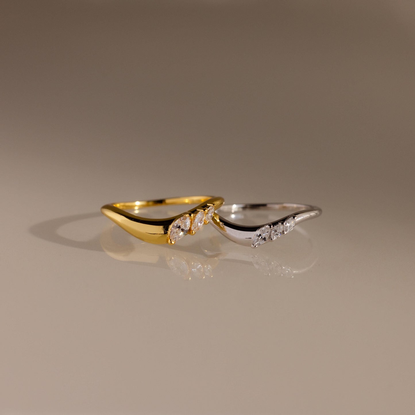 Mixed Metal Diamond Curve Ring Set