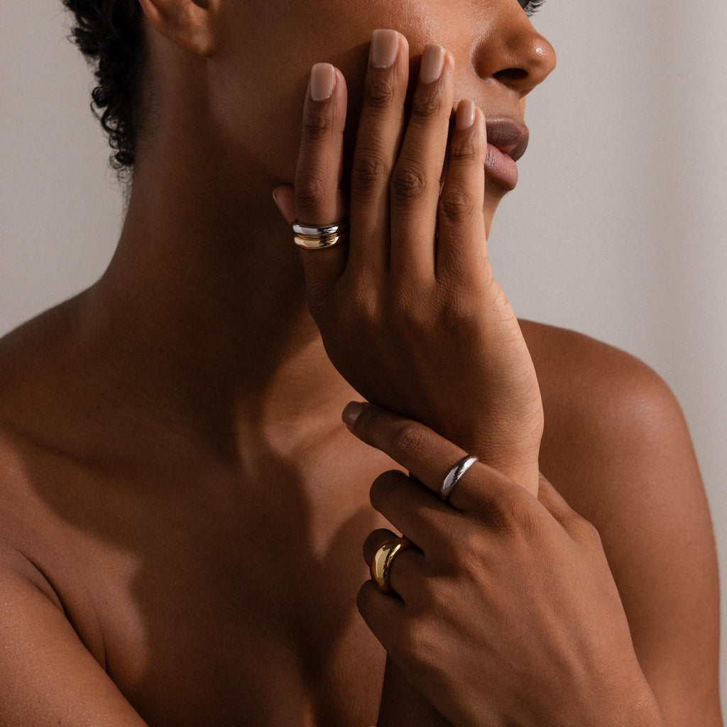Mixed Metal Dome Ring Set