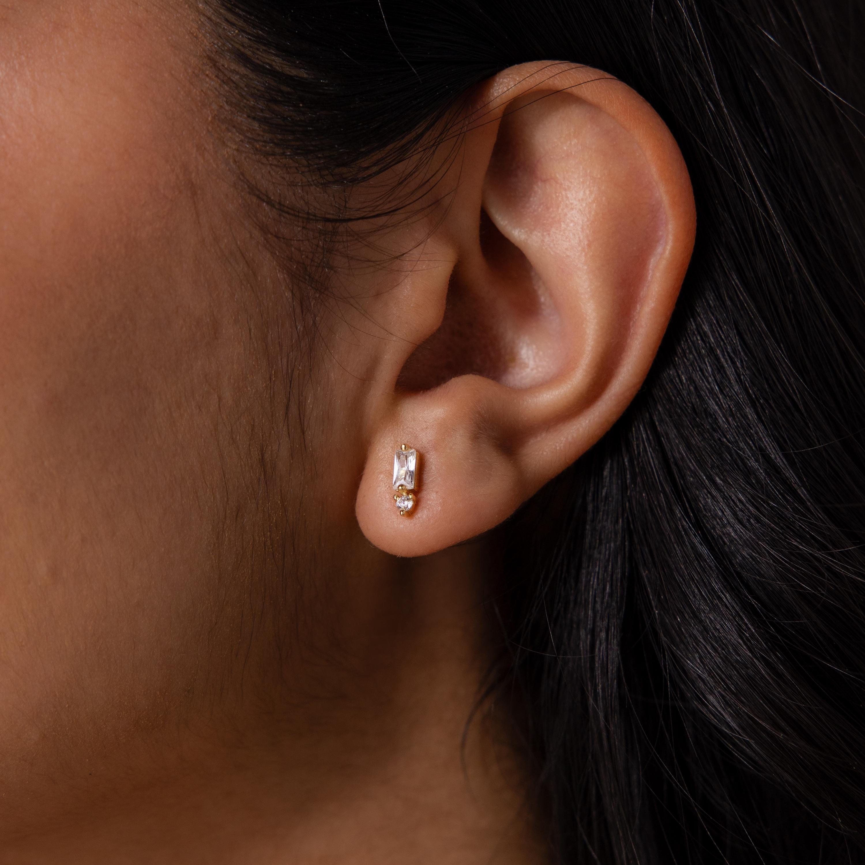 Baguette Birthstone Drop Studs