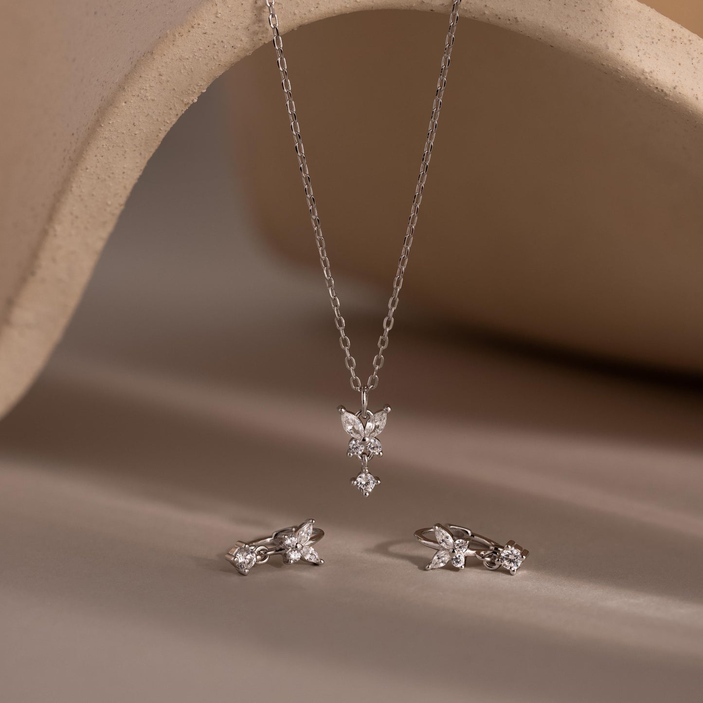 Diamond Butterfly Necklace & Earrings Set