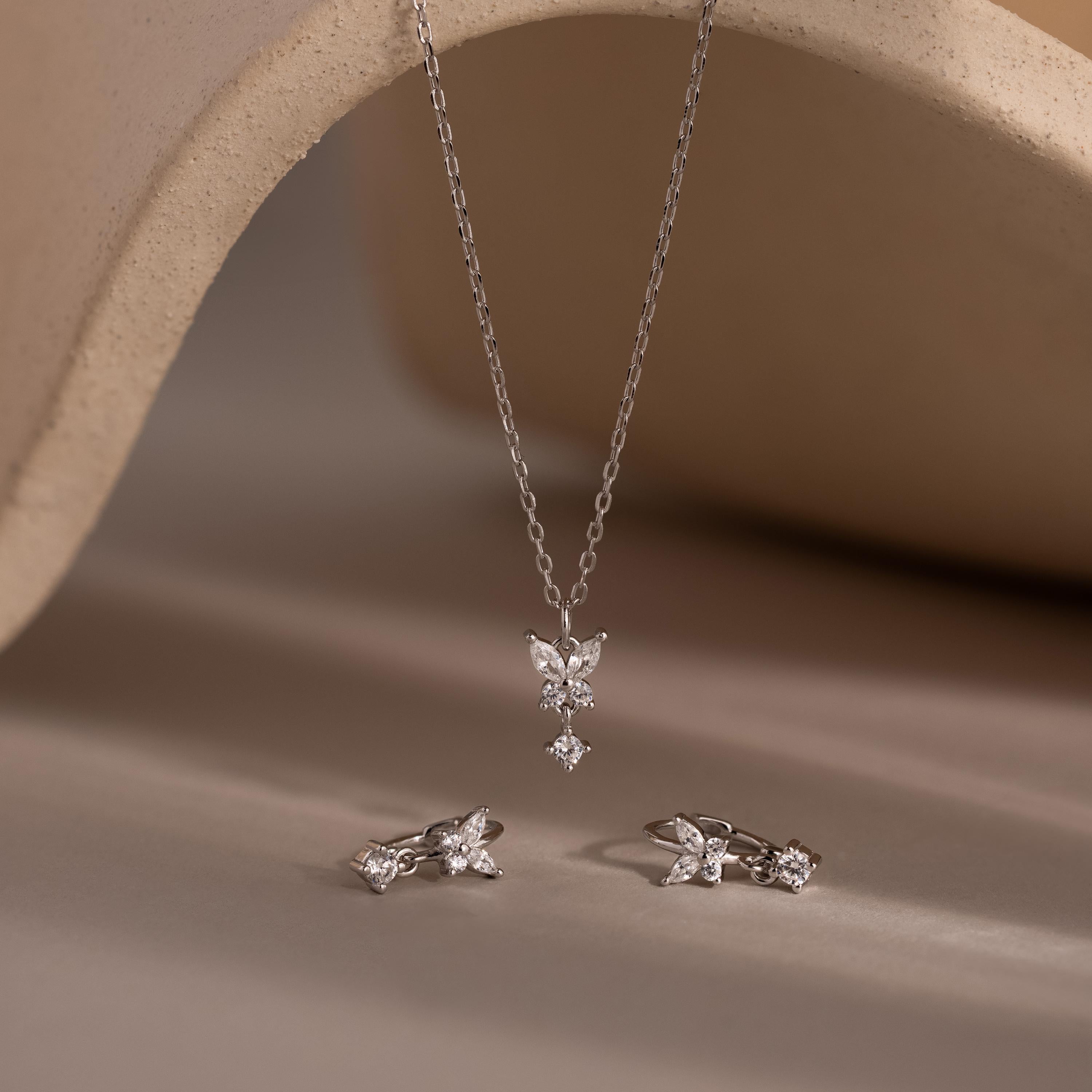 Diamond Butterfly Necklace & Earrings Set