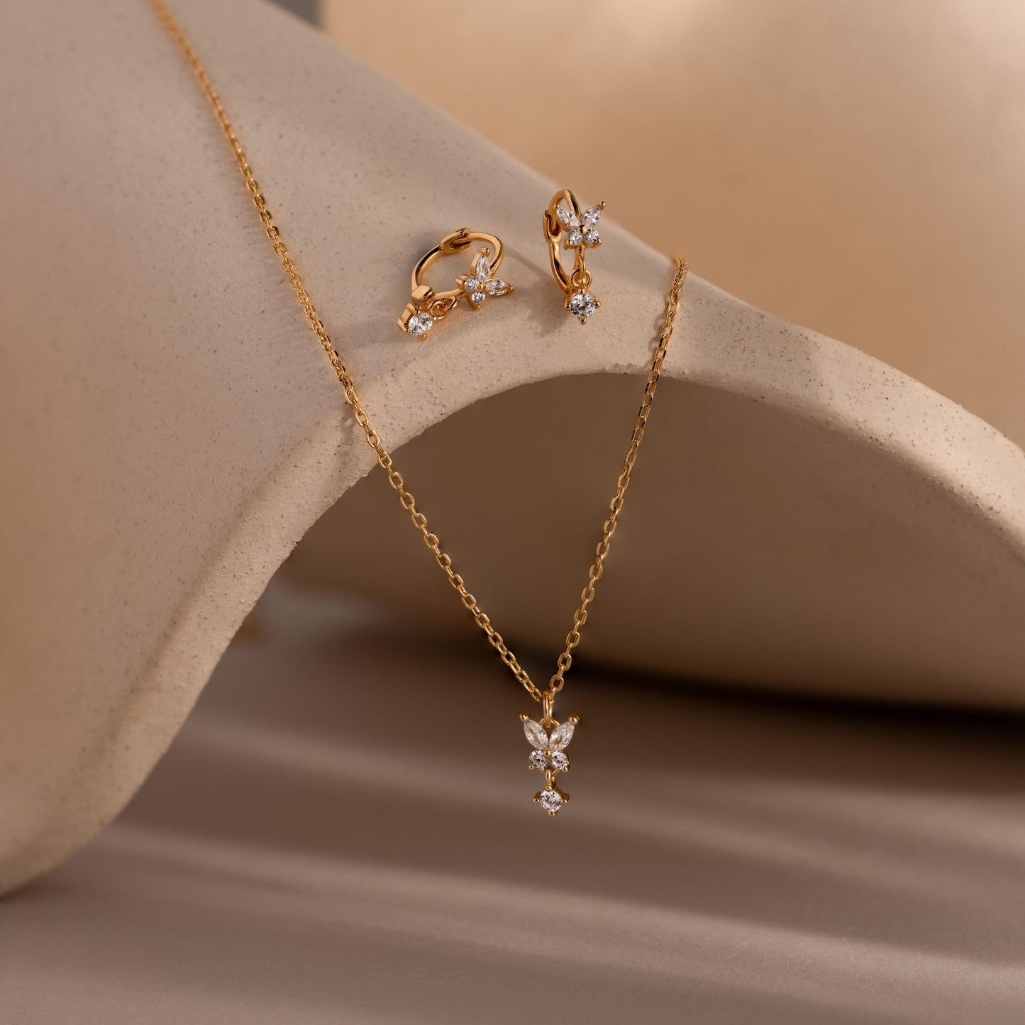 Diamond Butterfly Necklace & Earrings Set