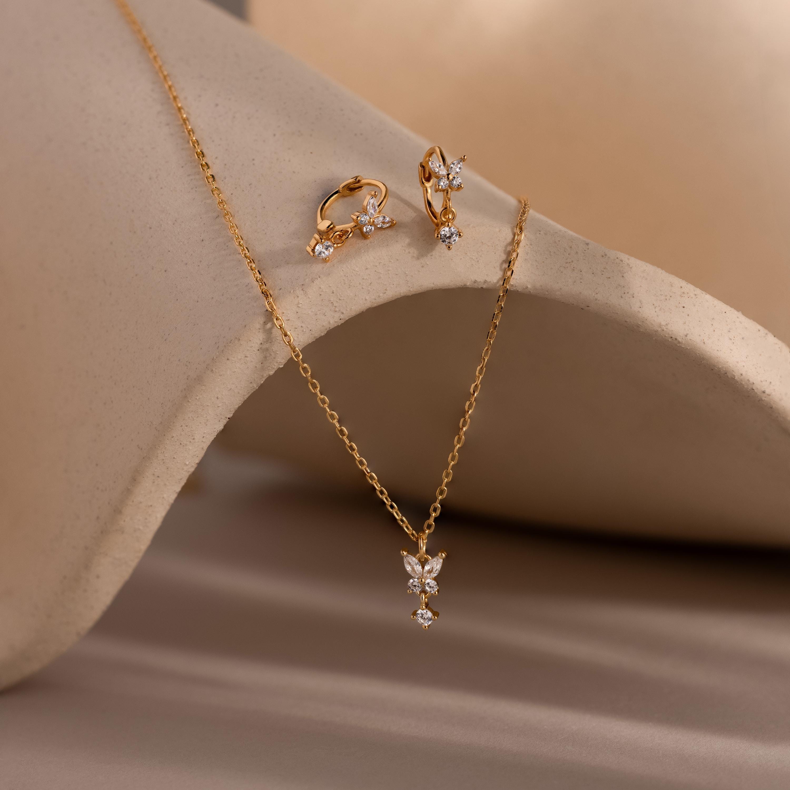 Diamond Butterfly Necklace & Earrings Set