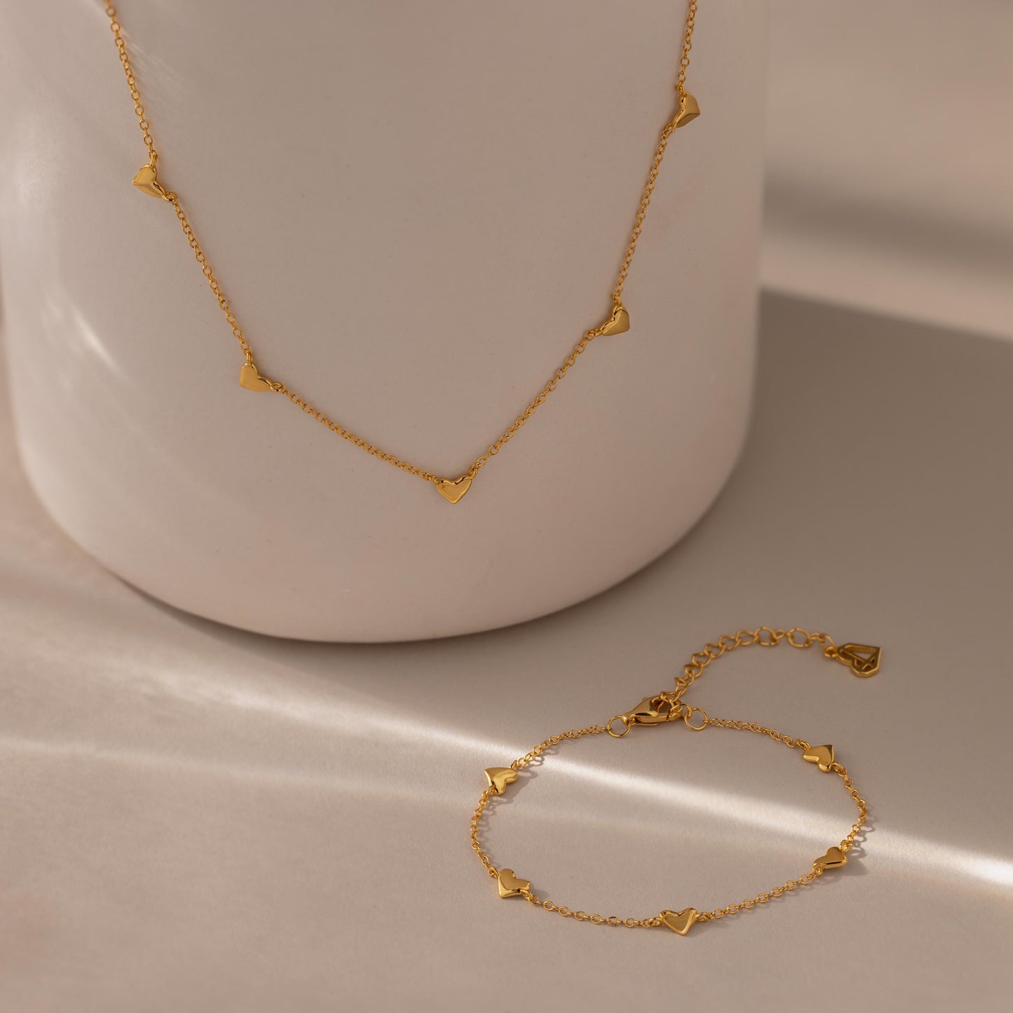 Heart Station Necklace & Bracelet Set