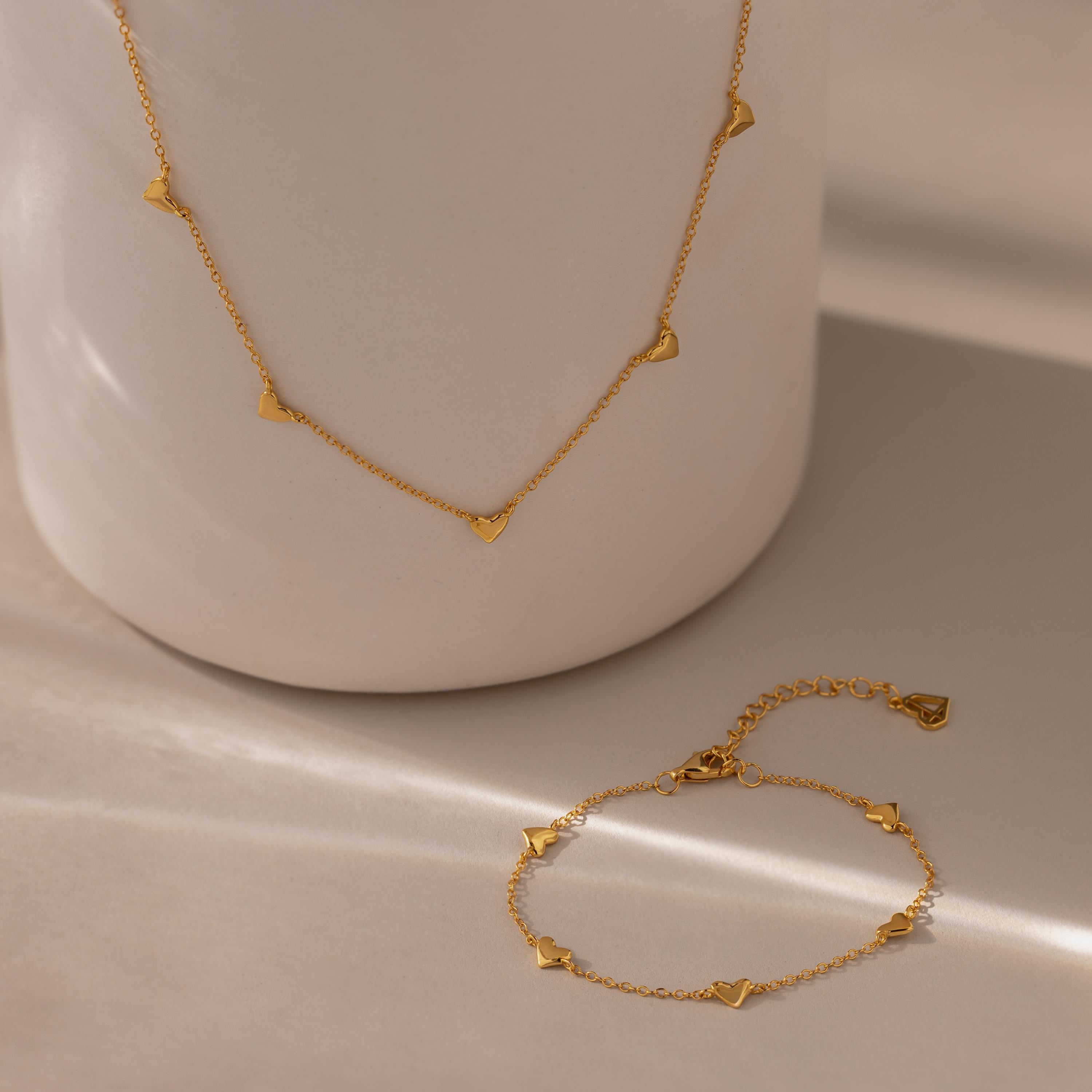 Heart Station Necklace & Bracelet Set