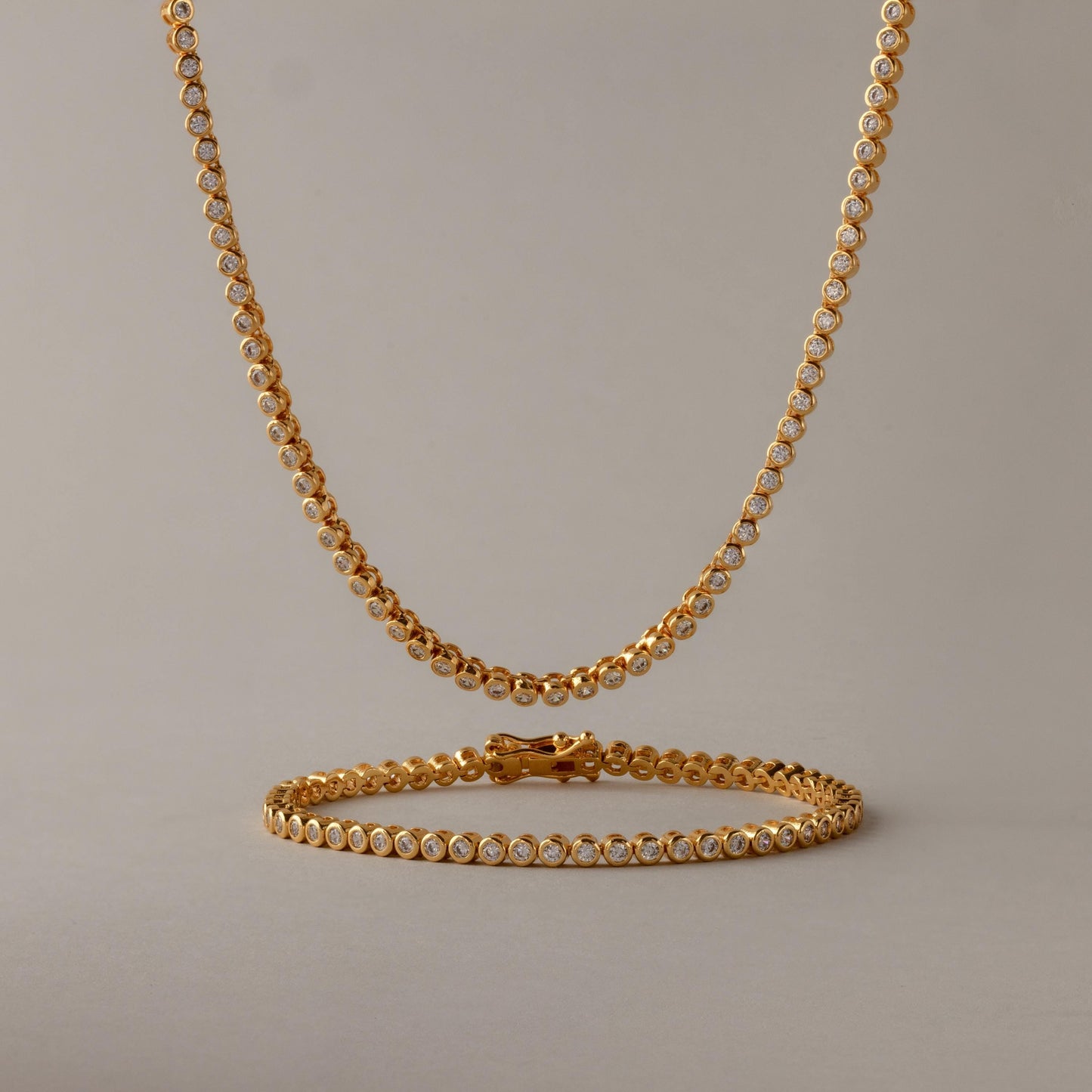 Diamond Bezel Tennis Necklace & Bracelet Set