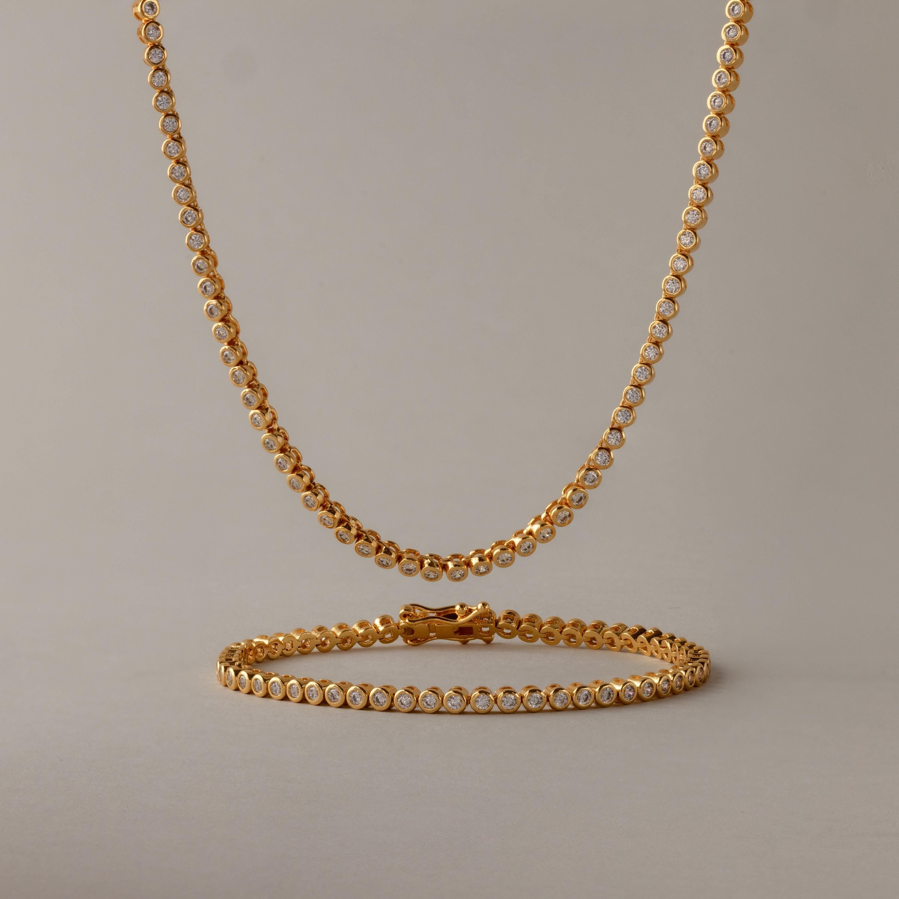 Diamond Bezel Tennis Necklace & Bracelet Set