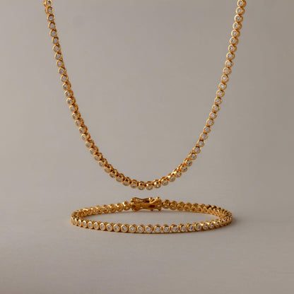 Diamond Bezel Tennis Necklace & Bracelet Set