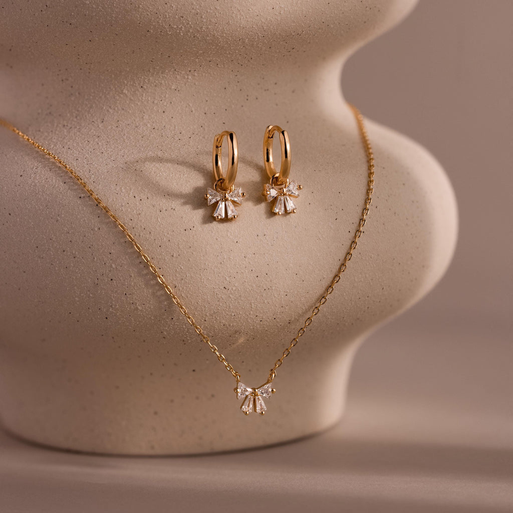 Diamond Bow Necklace & Earrings Set