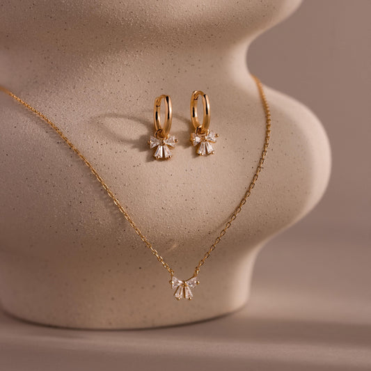 Diamond Bow Necklace & Earrings Set