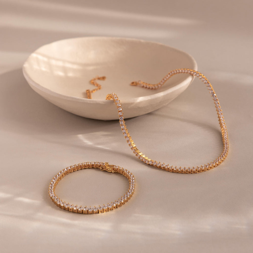 3-Prong Diamond Tennis Necklace & Bracelet Set