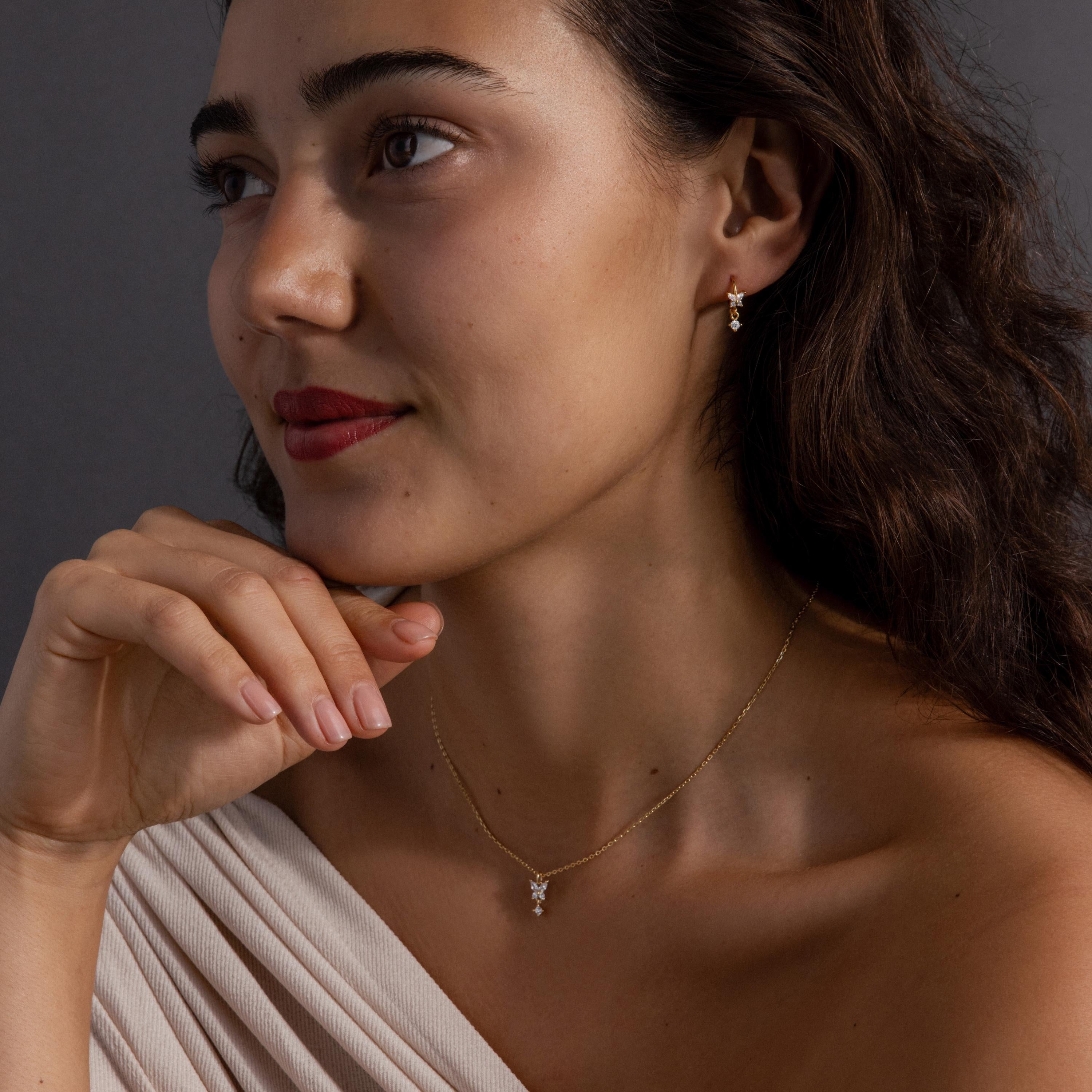 Diamond Butterfly Necklace & Earrings Set