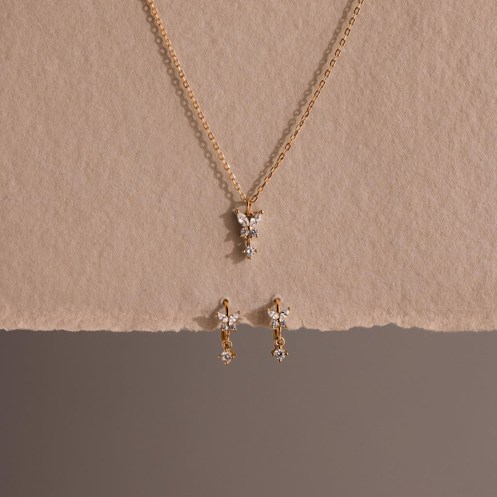 Diamond Butterfly Necklace & Earrings Set